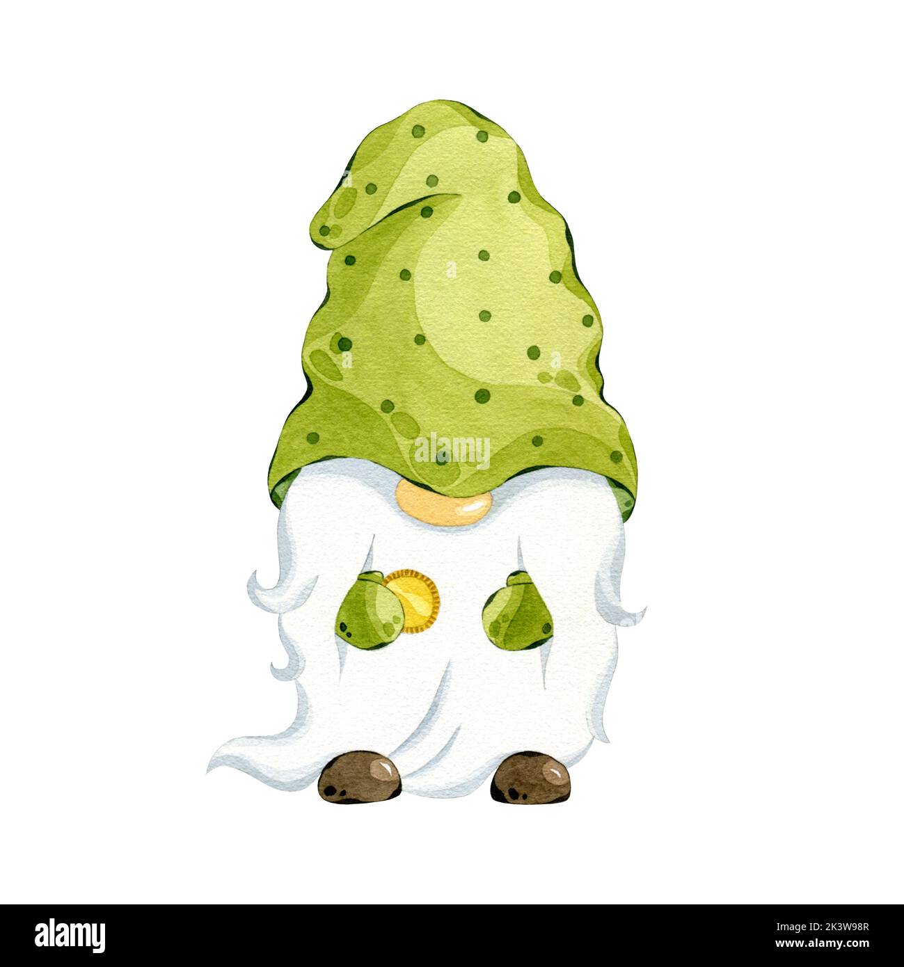 St Patrick's day leprechaun with gold coin. Watercolor gnome clipart ...