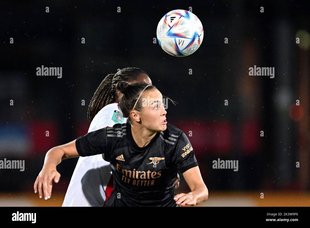 AMSTERDAM - (lr) Liza van der Most of Ajax women, Caitlin Foord of Arsenal WFC during the UEFA Champions League women's match between Ajax Amsterdam and Arsenal FC at De Toekomst sports complex on September 28, 2022 in Amsterdam, Netherlands. ANP GERRIT VAN COLOGNE Stock Photo