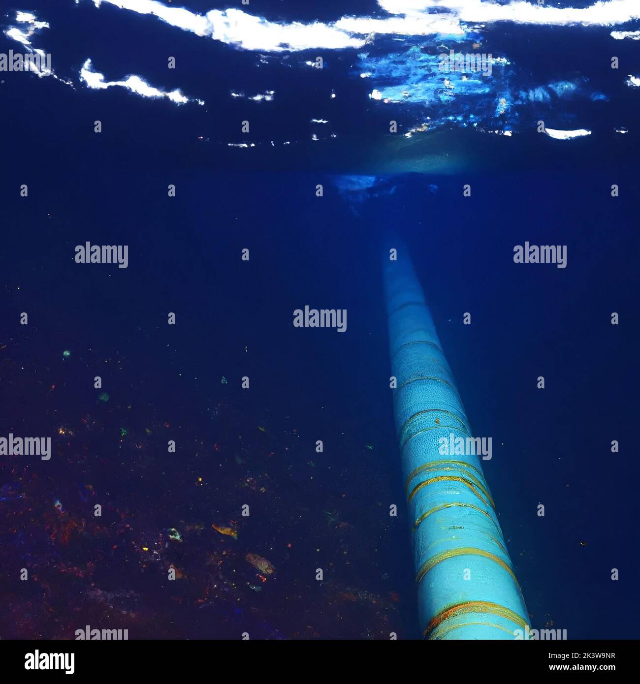 leaking nord stream gas pipeline underwater imaginary illustration
