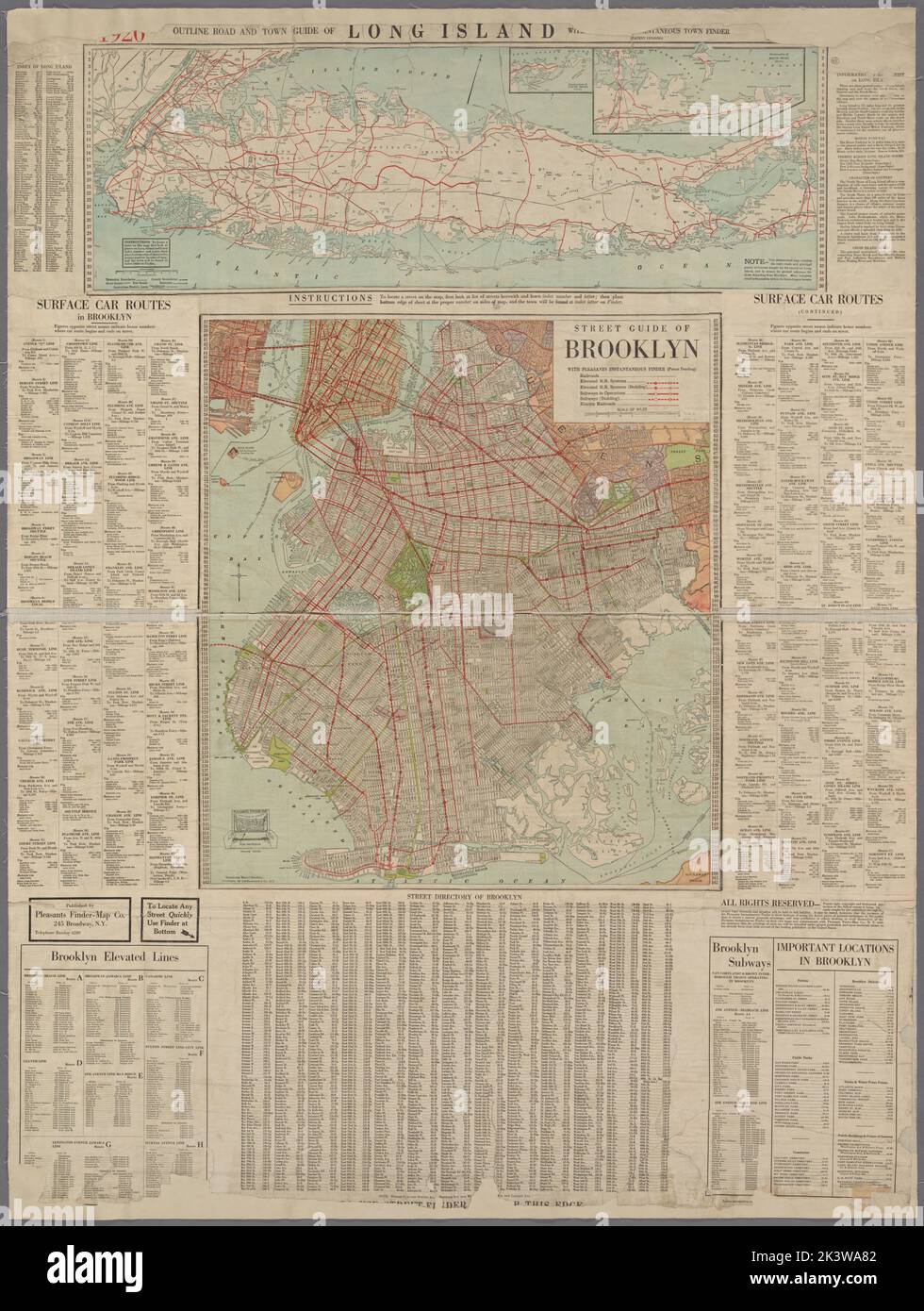 Map of Brooklyn with street guide - Map Of Brooklyn With Street Guide On Border And Verso Map Of Long Island Cartographic Maps 1920 Lionel Pincus And Princess Firyal Map Division Brooklyn New York Ny Maps 2K3WA82