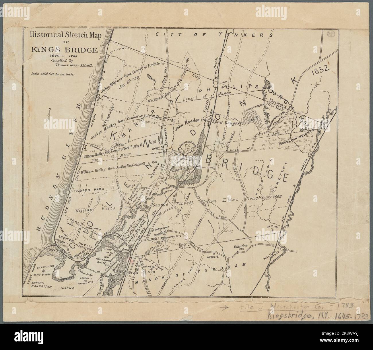 Historical sketch map of Kings Bridge, 1645 1783 Map of Kings Bridge