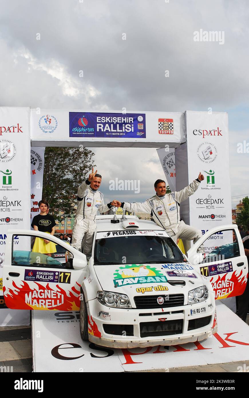 A vertical shot of a decorated show racing car participating at the ...