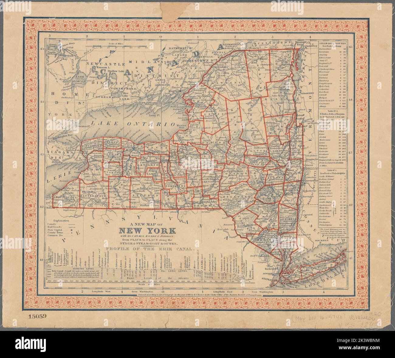 A new map of New York with its canals, roads & distances from place to