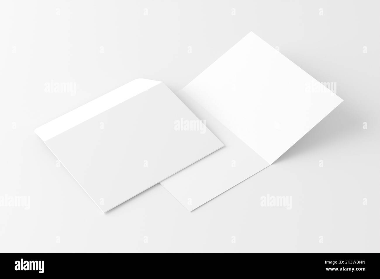 A4 A5 Folded Invitation Card With Envelope 3D Rendering White Blank Mockup For Design