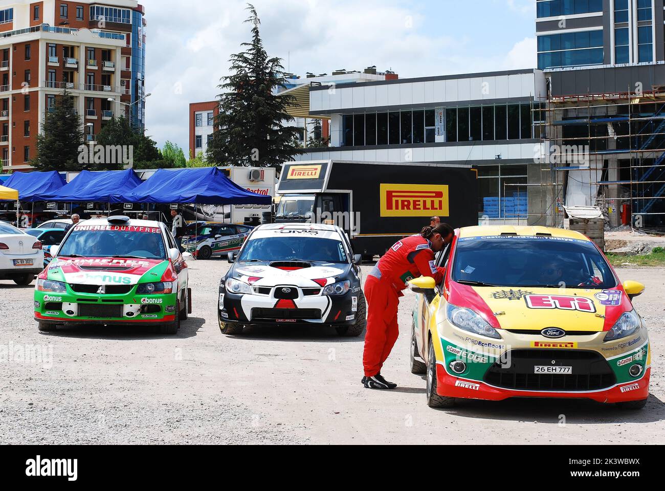 The decorated show racing cars participating at the Eskisehir Rally ...
