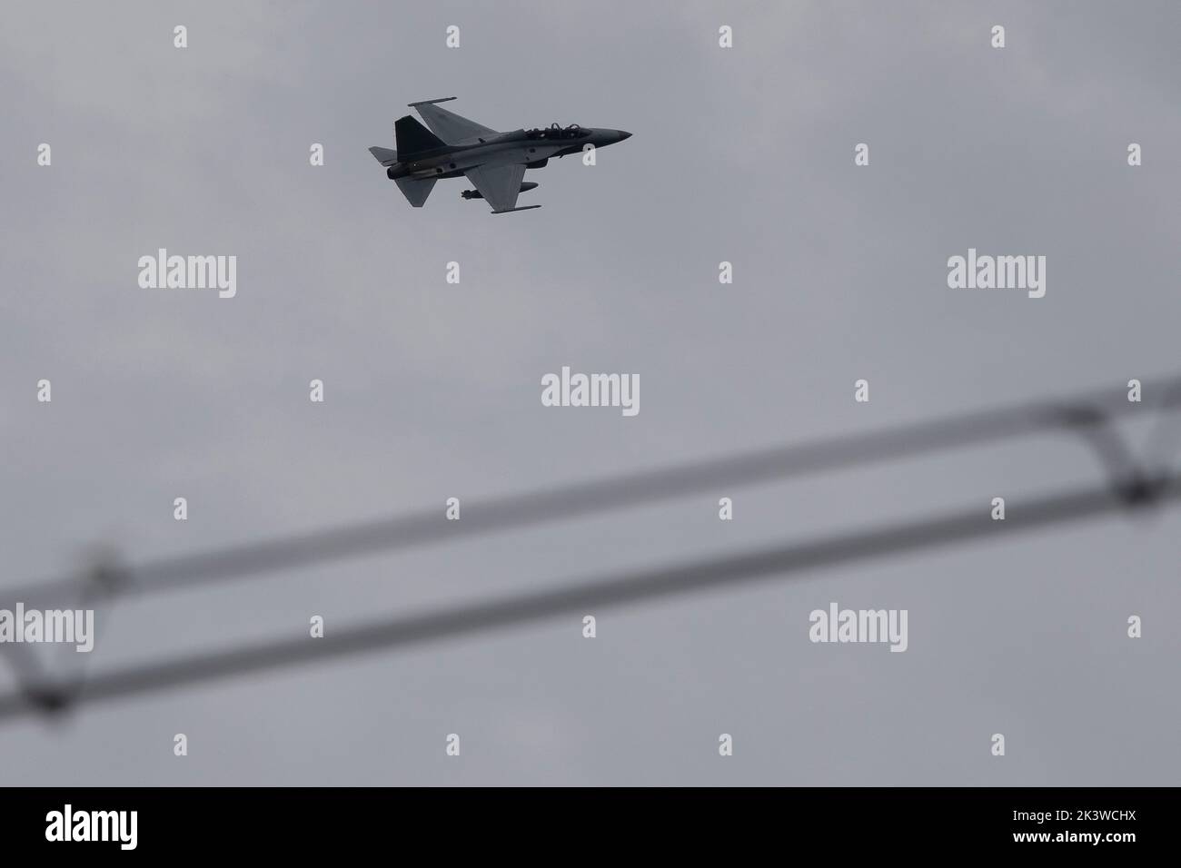 Sep 13, 2022-Yecheon, South Korea-South Korean Air Force KF-16D Fighting Falcon training flight near air base in Yecheon, South Korea. The chief of South Korea's main opposition Democratic Party (DP) expressed strong regret Sunday over North Korea's declaration of a nuclear weapons state and vowed bipartisan efforts for peace on the Korean Peninsula. Stock Photo