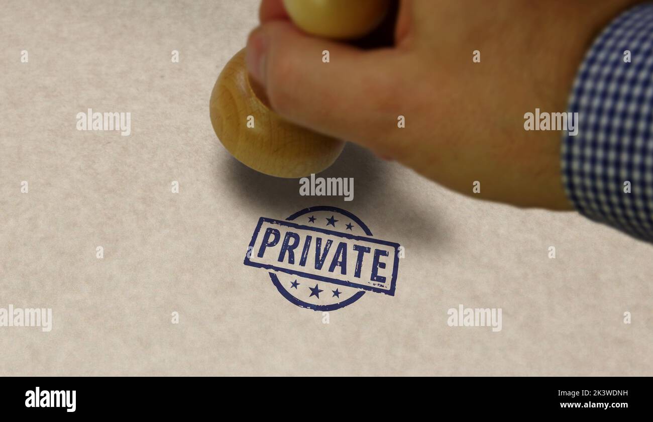 Private stamp and stamping hand. Privacy, secret and confidential concept. Stock Photo