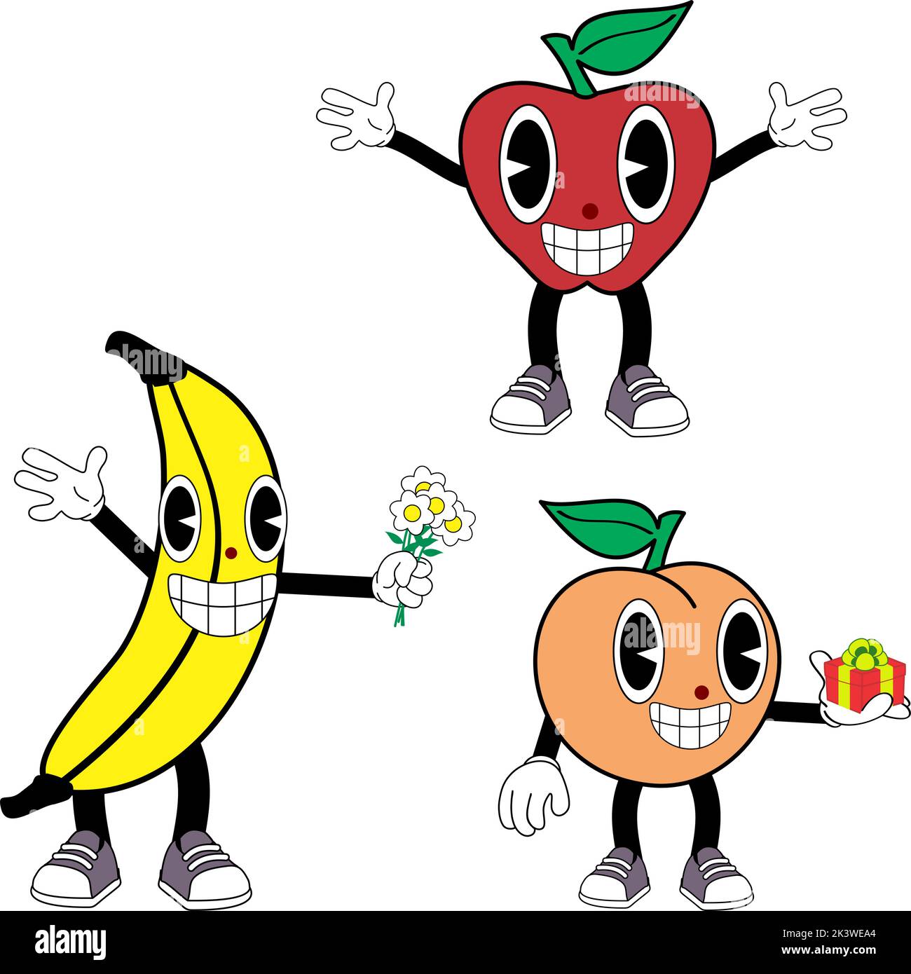 fruits cartoon old retro style cartoon pack in vector format Stock Vector