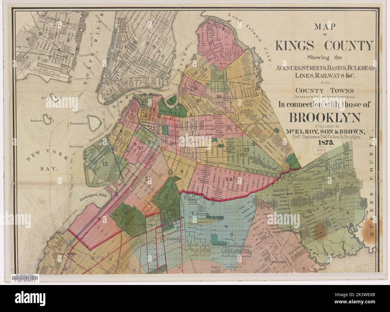 Map of Kings County showing the avenues, streets, basins, bulkhead