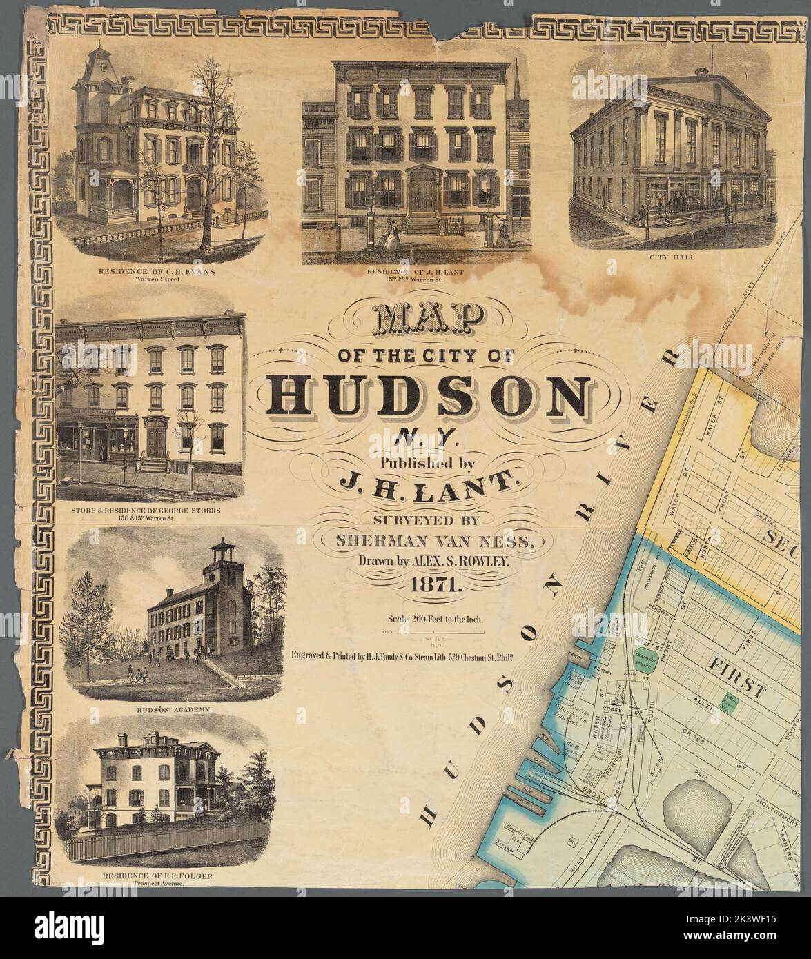 Map of the City of Hudson, N.Y. Cartographic. Maps. 1871. Lionel Pincus