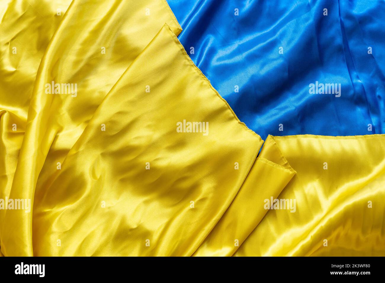 Shiny satin fabrics with the colors of the ukrainian flag Stock Photo