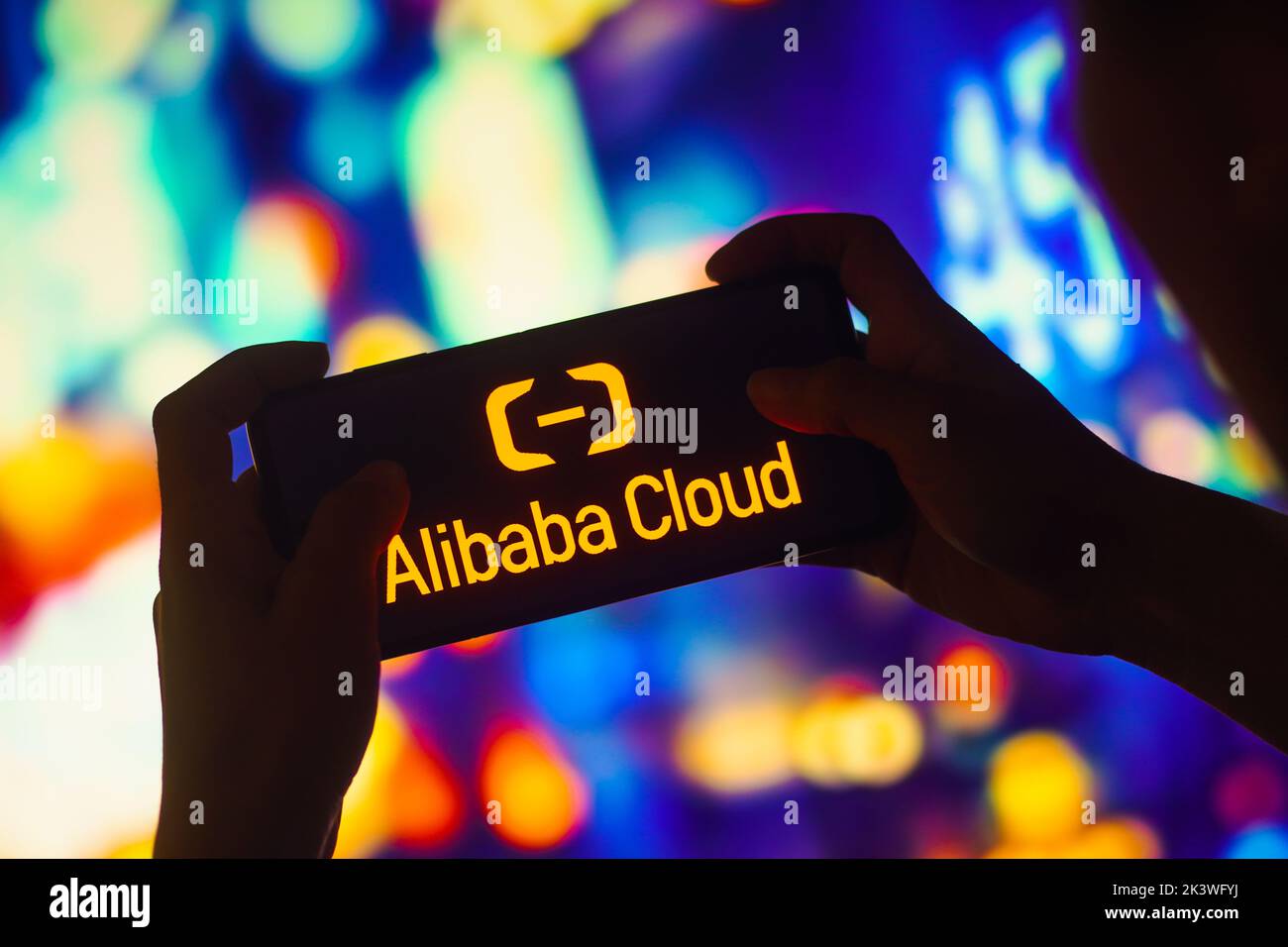 In this photo illustration, the Alibaba Cloud (Aliyun) logo is seen displayed on a smartphone. Stock Photo