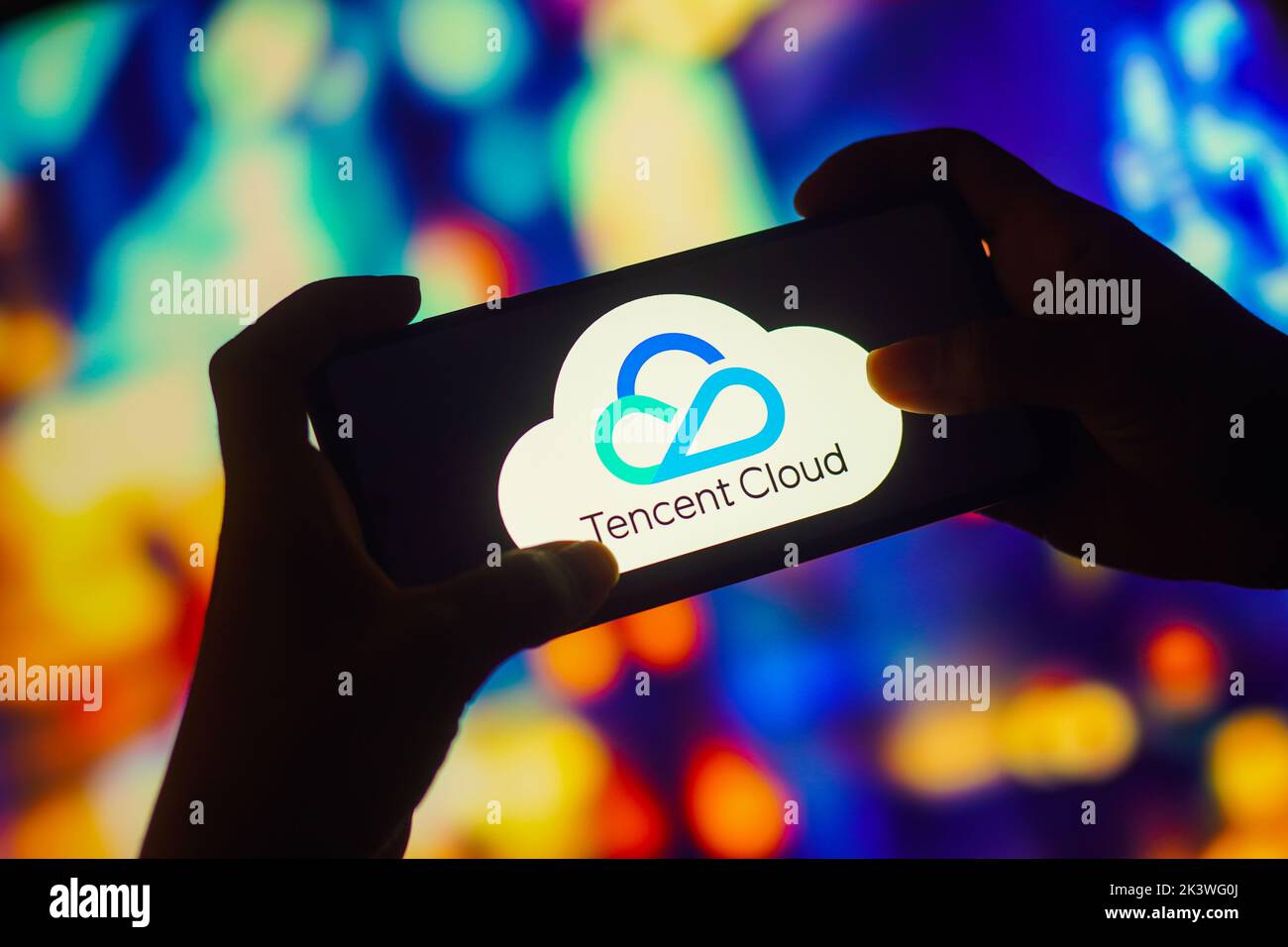 In this photo illustration, the Tencent Cloud logo is seen displayed on a smartphone. Stock Photo