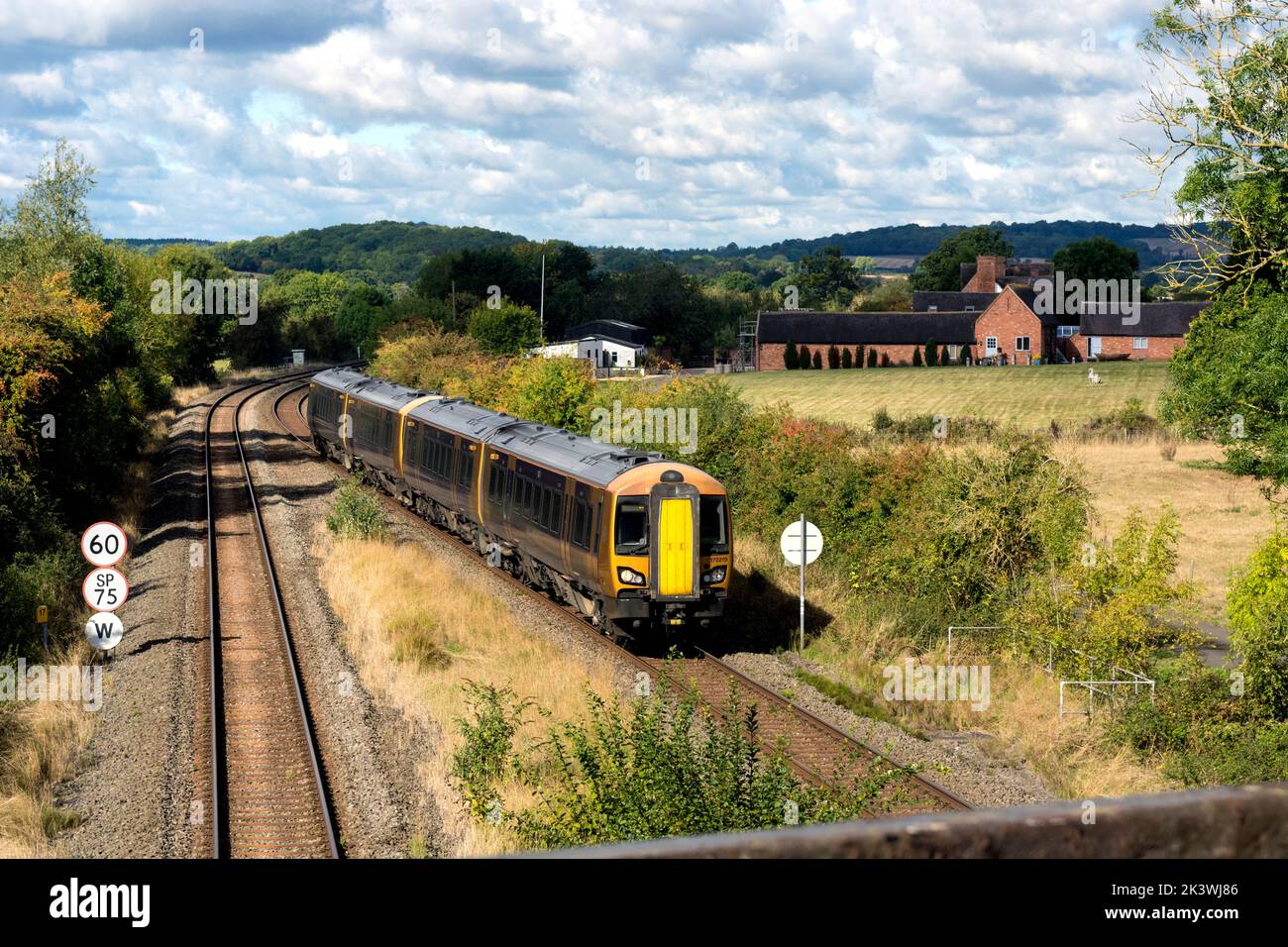 West Midlands Railway class 172 diesel approaching Edstone Aqueduct, Bearley, Warwickshire, England, UK Stock Photo