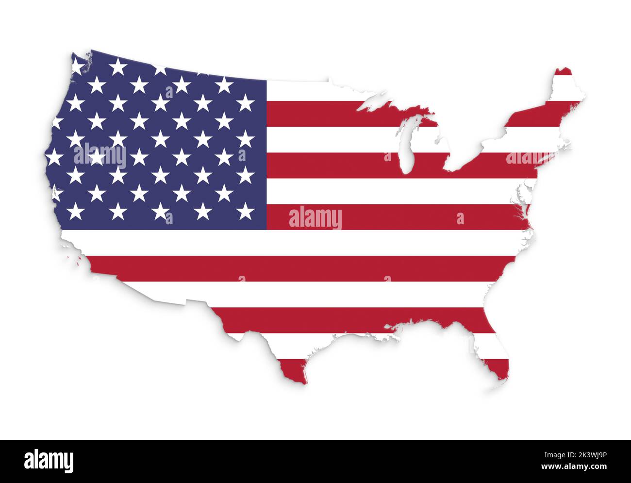 Flag of the United States of America (USA, US, America) in shape of USA map. Stock Photo