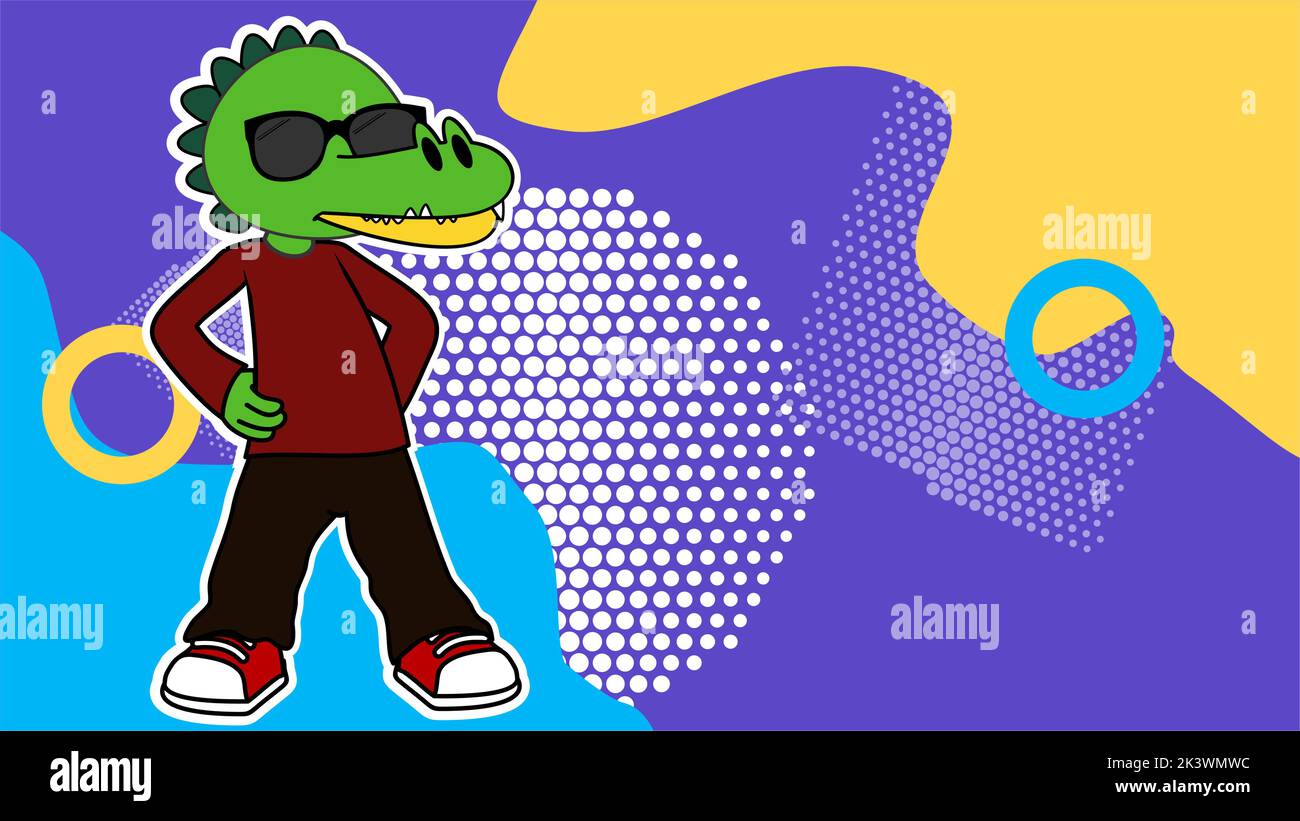 young crocodile cartoon with fashion clothing background in vector format Stock Vector