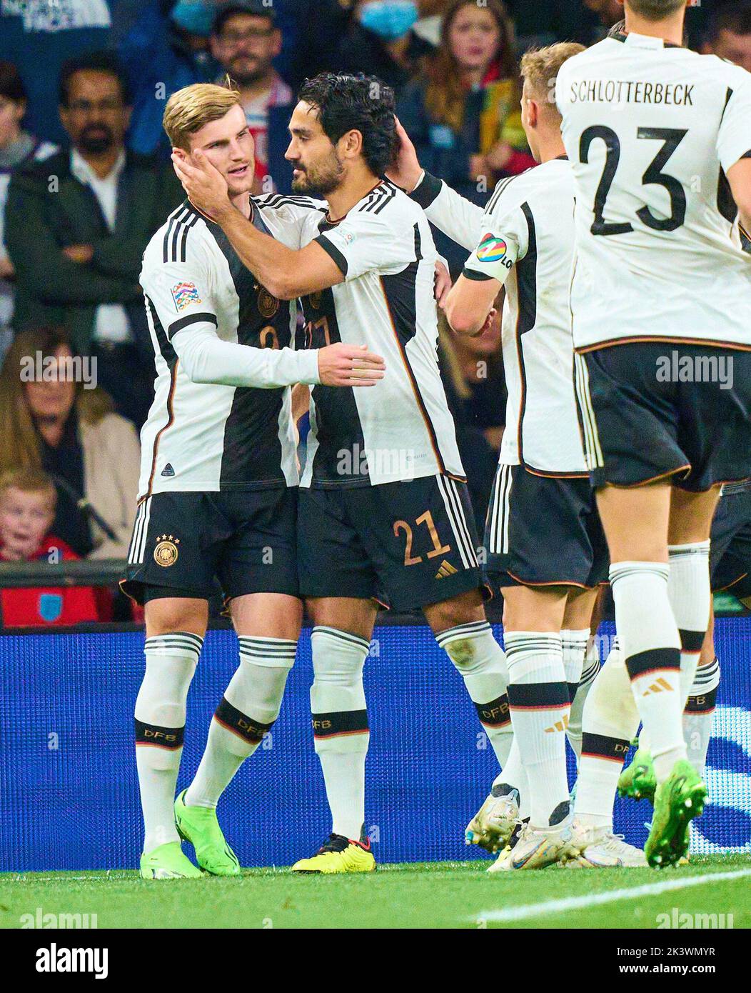 Ilkay Gündogan, DFB 21   scores, shoots goal , Tor, Treffer, Torschuss, 0-1, celebrates his goal, happy, laugh, celebration, Timo Werner, DFB 9   in the UEFA Nations League 2022 match  ENGLAND - GERMANY 3-3  in Season 2022/2023 on Sept 26, 2022  in London, Great Britain.  © Peter Schatz / Alamy Live News Stock Photo
