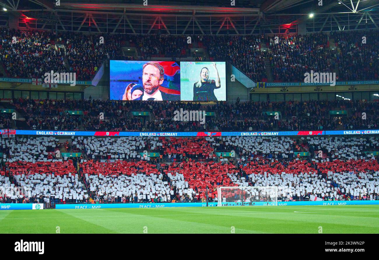 Gareth Southgate, headcoach England,   on the screen of Wembley in the UEFA Nations League 2022 match  ENGLAND - GERMANY 3-3  in Season 2022/2023 on Sept 26, 2022  in London, Great Britain.  © Peter Schatz / Alamy Live News Stock Photo