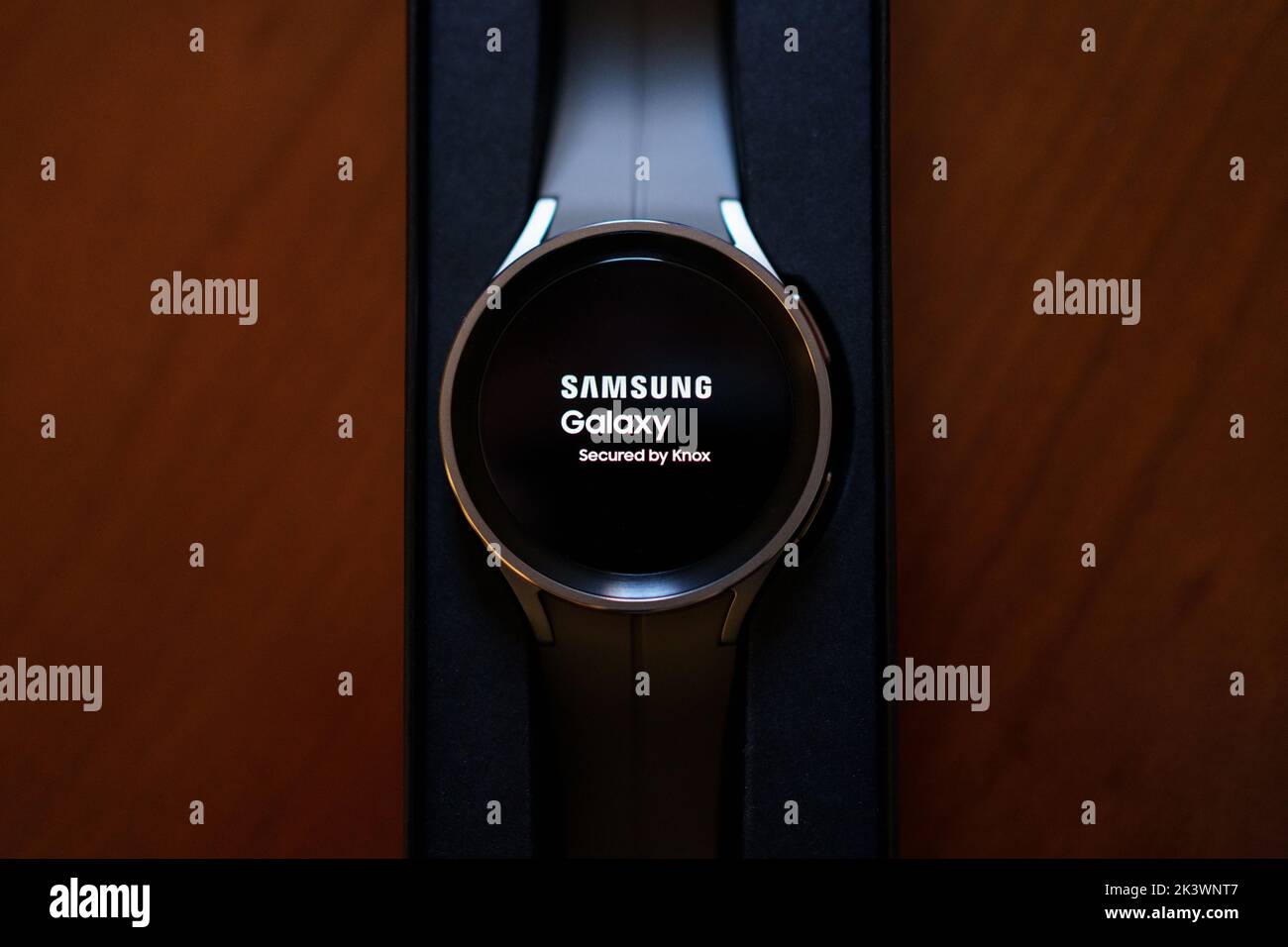 Granada, Andalusia, Spain - September 28, 2022: New Samsung Watch 5 Pro in its box. Stock Photo