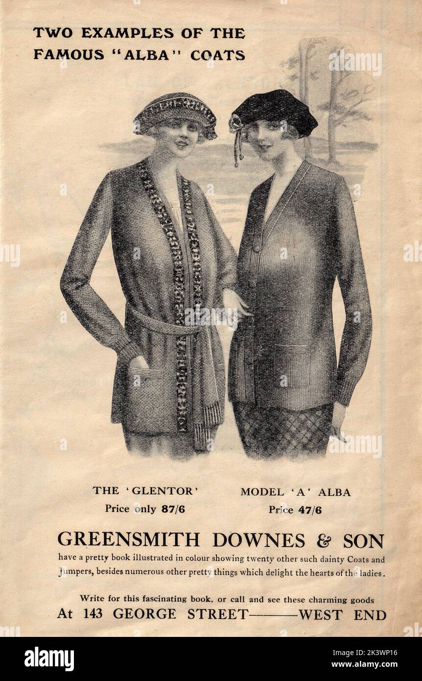 Magazine advert for Greensmith Downes and Son, George Street, Edinburgh, Scotland, UK. Stock Photo