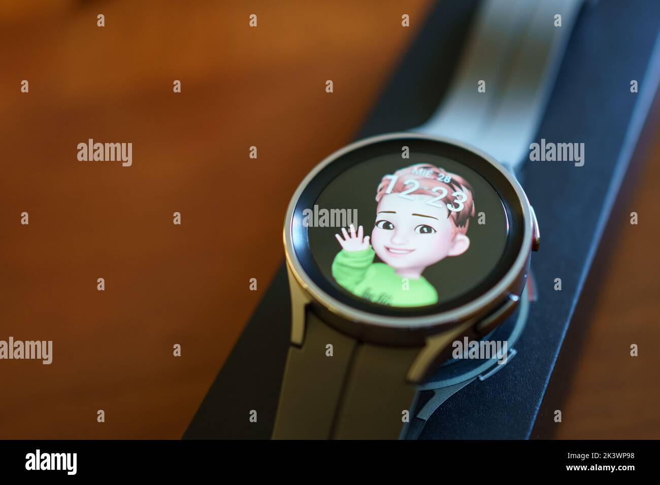 Granada, Andalusia, Spain - September 28, 2022: New Samsung Watch 5 Pro with watch face of AR Emoji Stock Photo