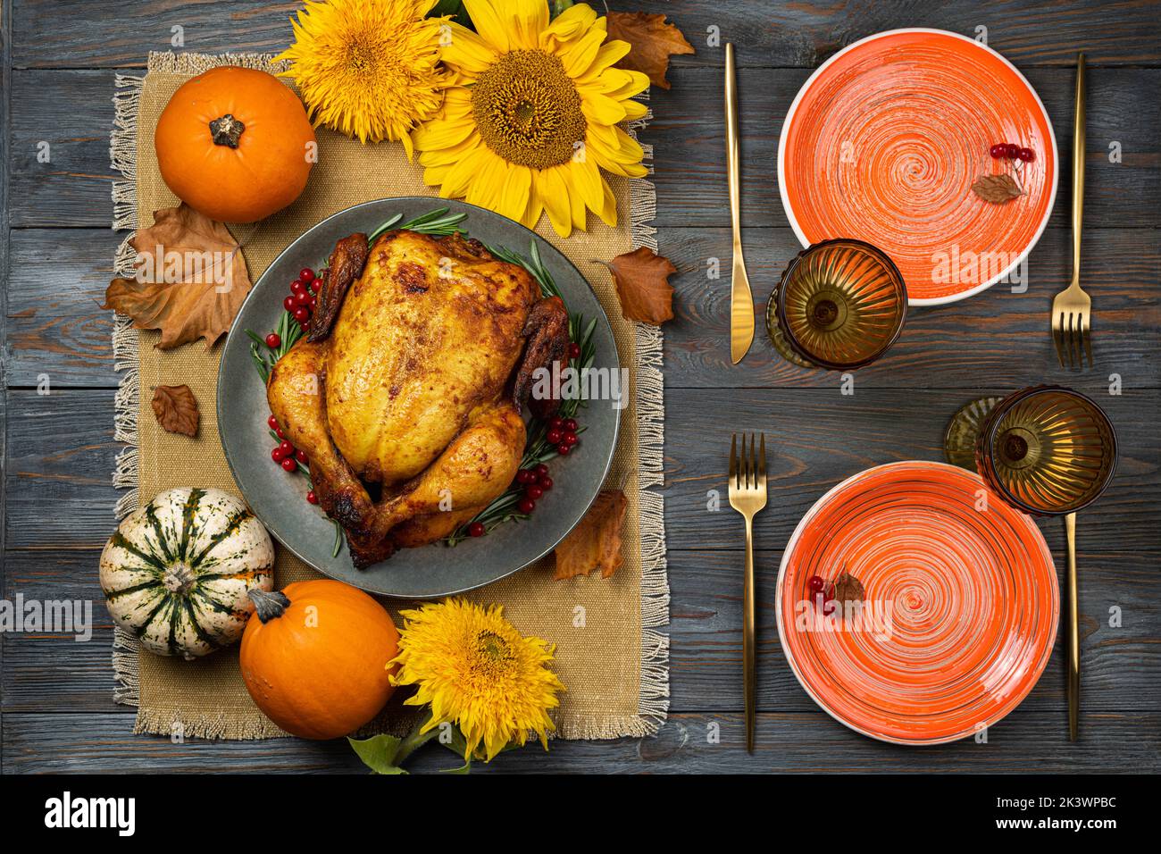 Happy Thanksgiving holiday background. Roasted chicken or turkey