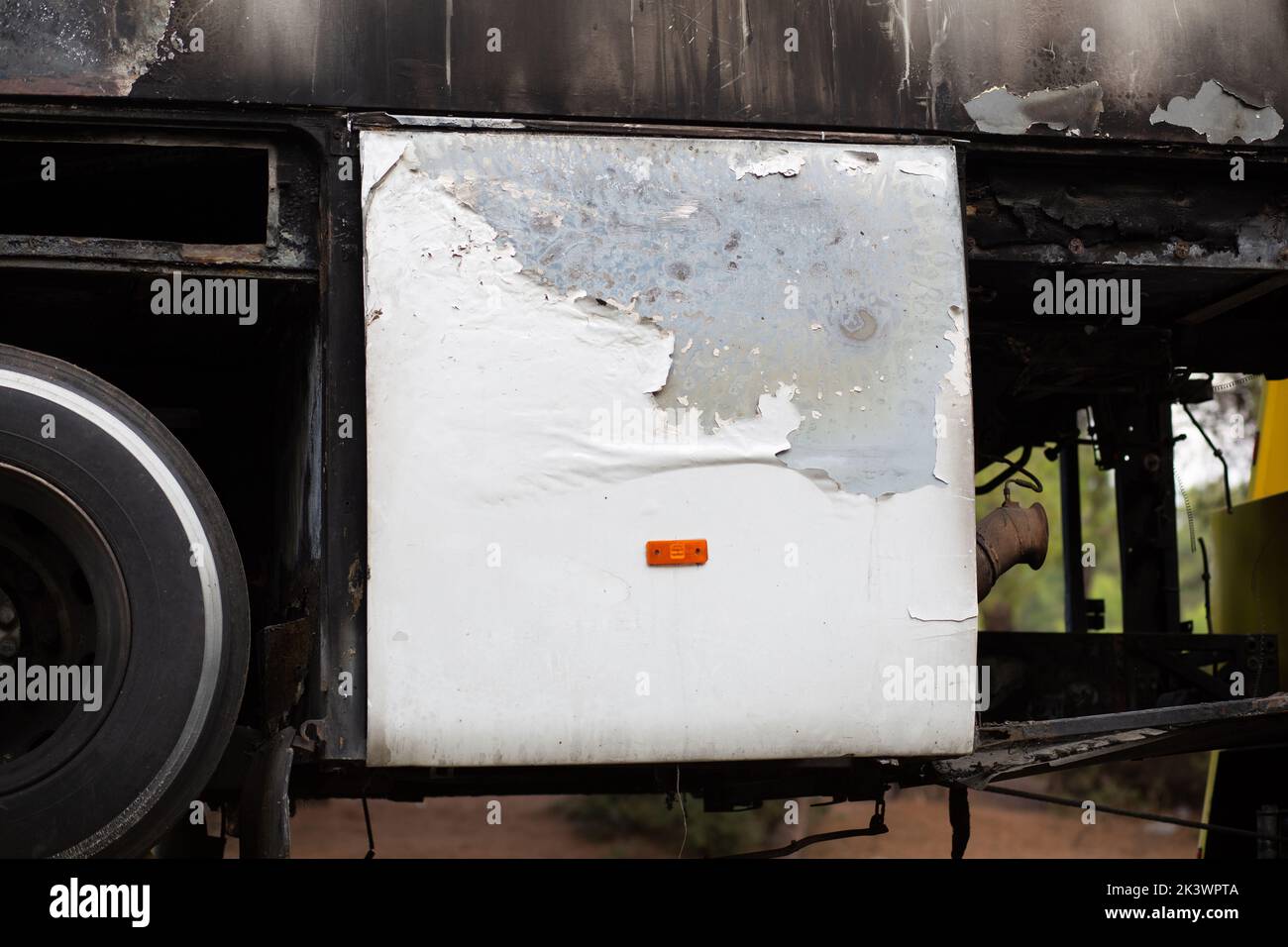 Burnt vehicle surface, burnt auto paint. Stock Photo
