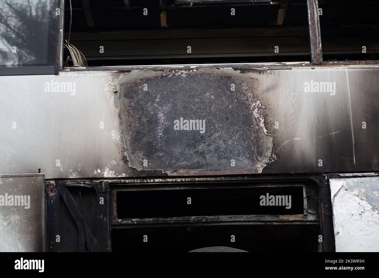 Burnt vehicle surface, burnt auto paint. Stock Photo