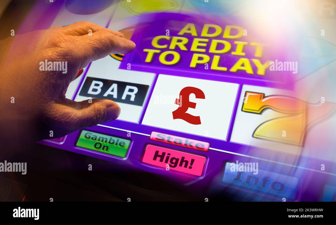 Pound sign on gambling/slot machine. Weak pound, falling pound, uk economy, recession, inflation...concept Stock Photo