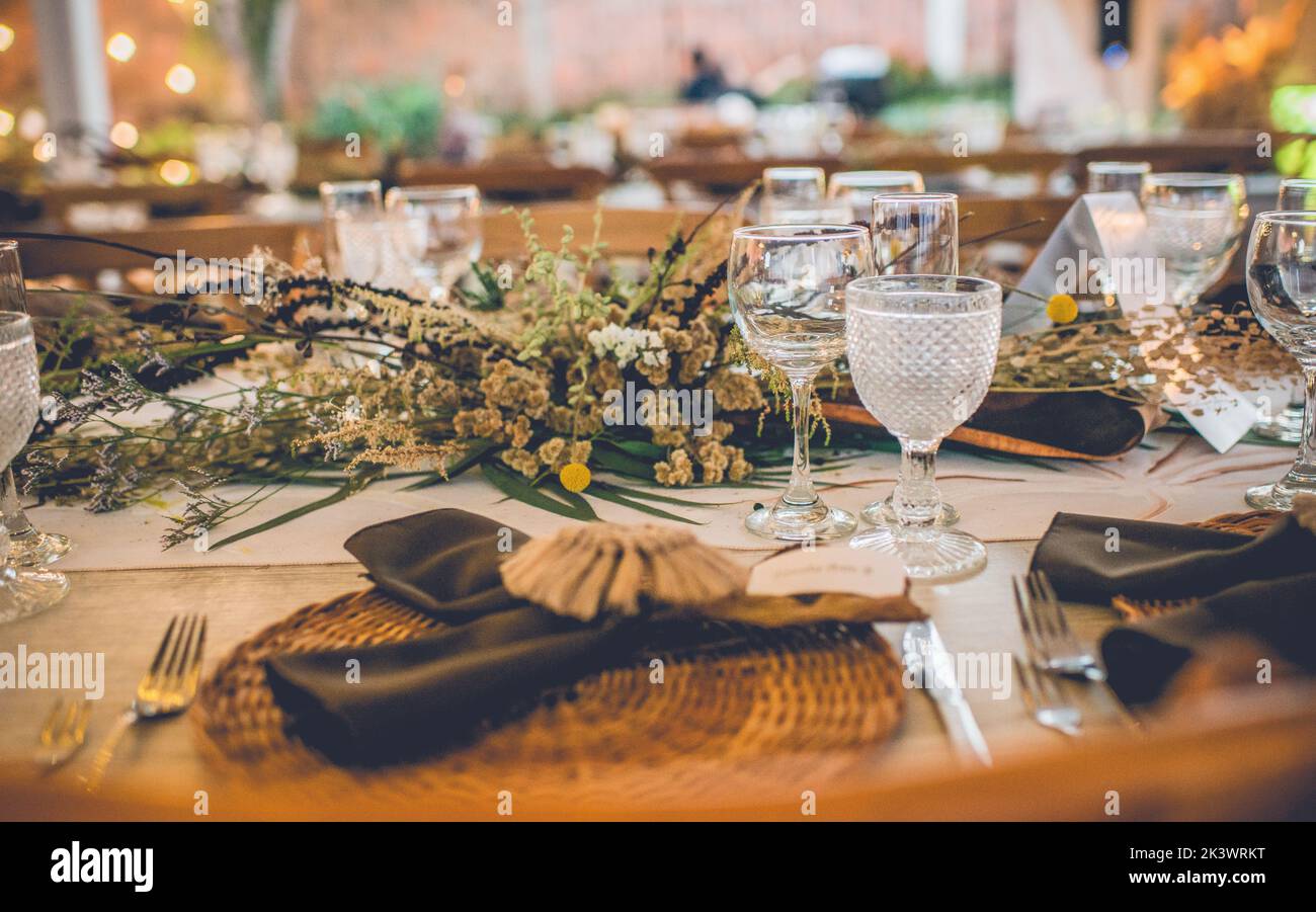 Rustic Table Events A beautiful rustic decorated table for an event Stock Photo - Alamy