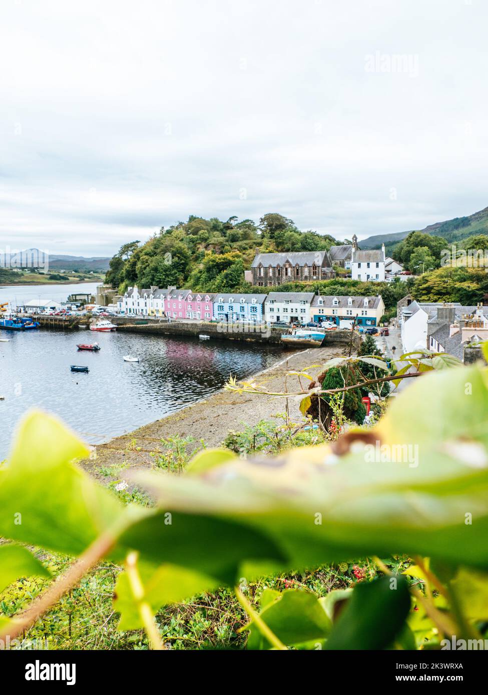 Painted Houses of Portree, a town on, and capital of, the Isle of Skye in the Inner Hebrides of Scotland Stock Photo