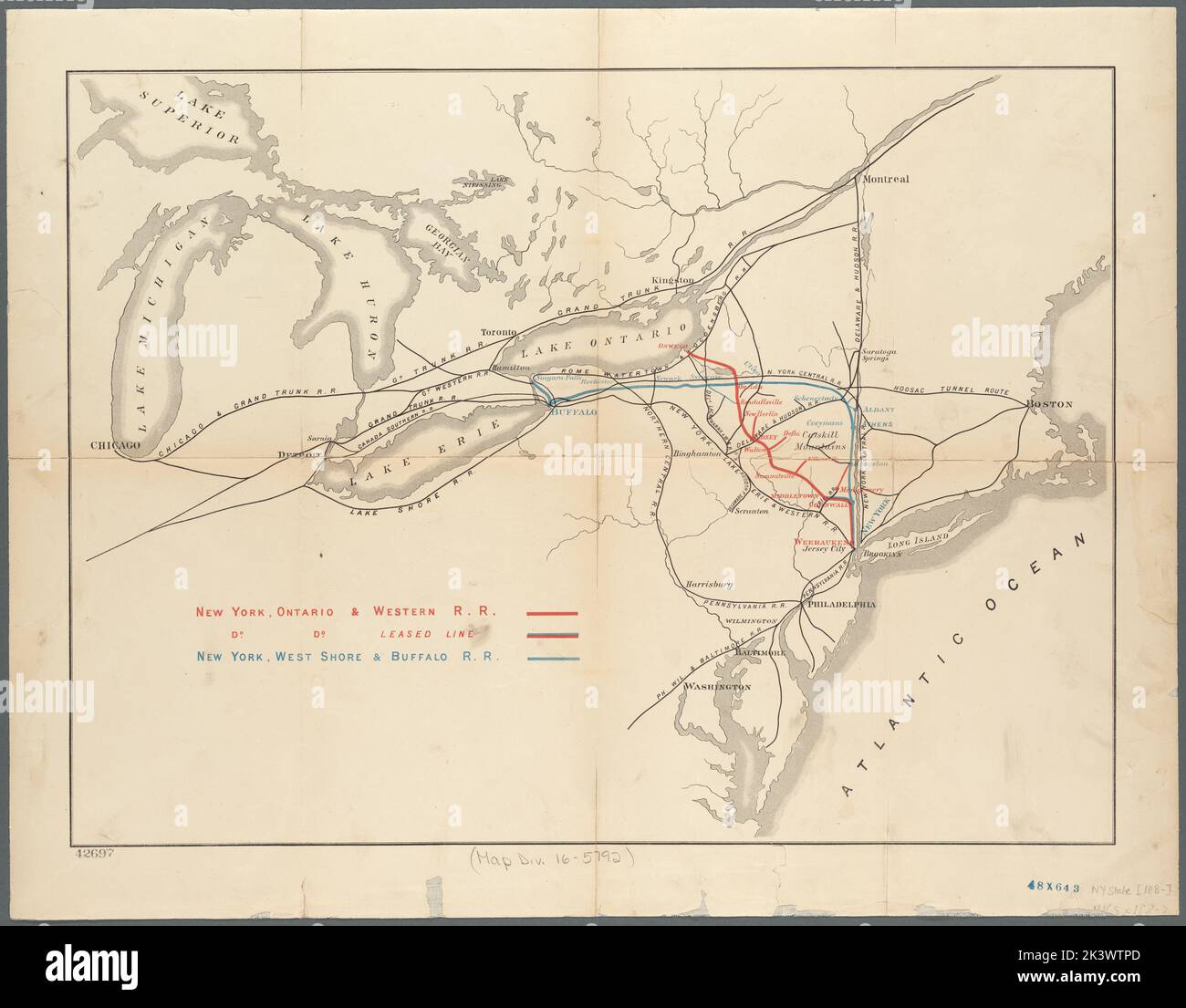 Map showing route of the New York, Ontario, & Western R. R. and New York, West Shore & Buffalo R