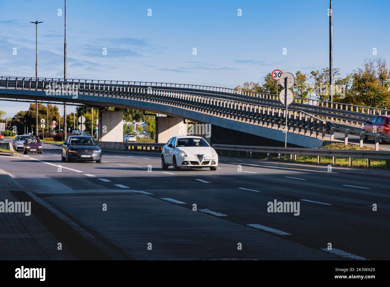 Cars are moving on the freeway and the road junction Stock Photo - Alamy