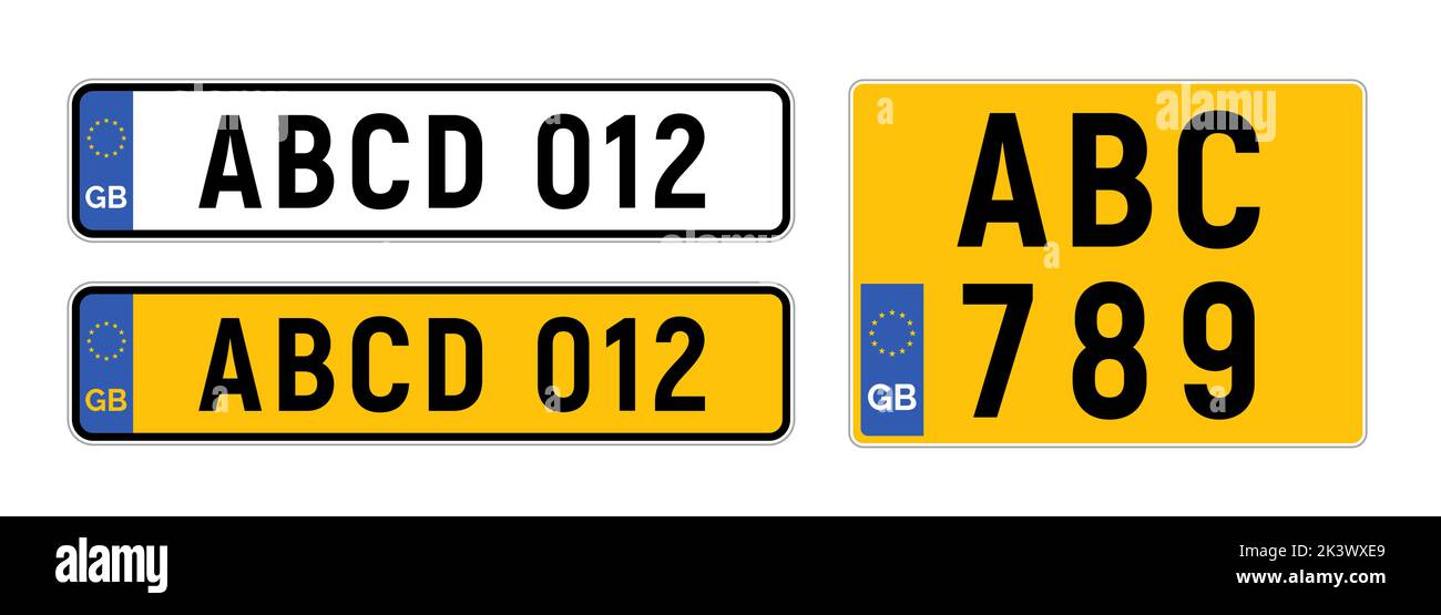 United Kingdom number plate licence registration. British number plate europe england automobile symbol. Stock Vector