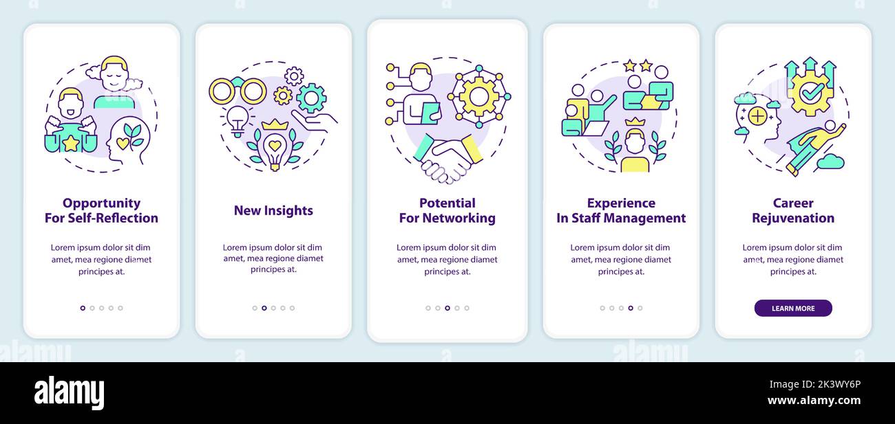 Benefits for mentors onboarding mobile app screen Stock Vector