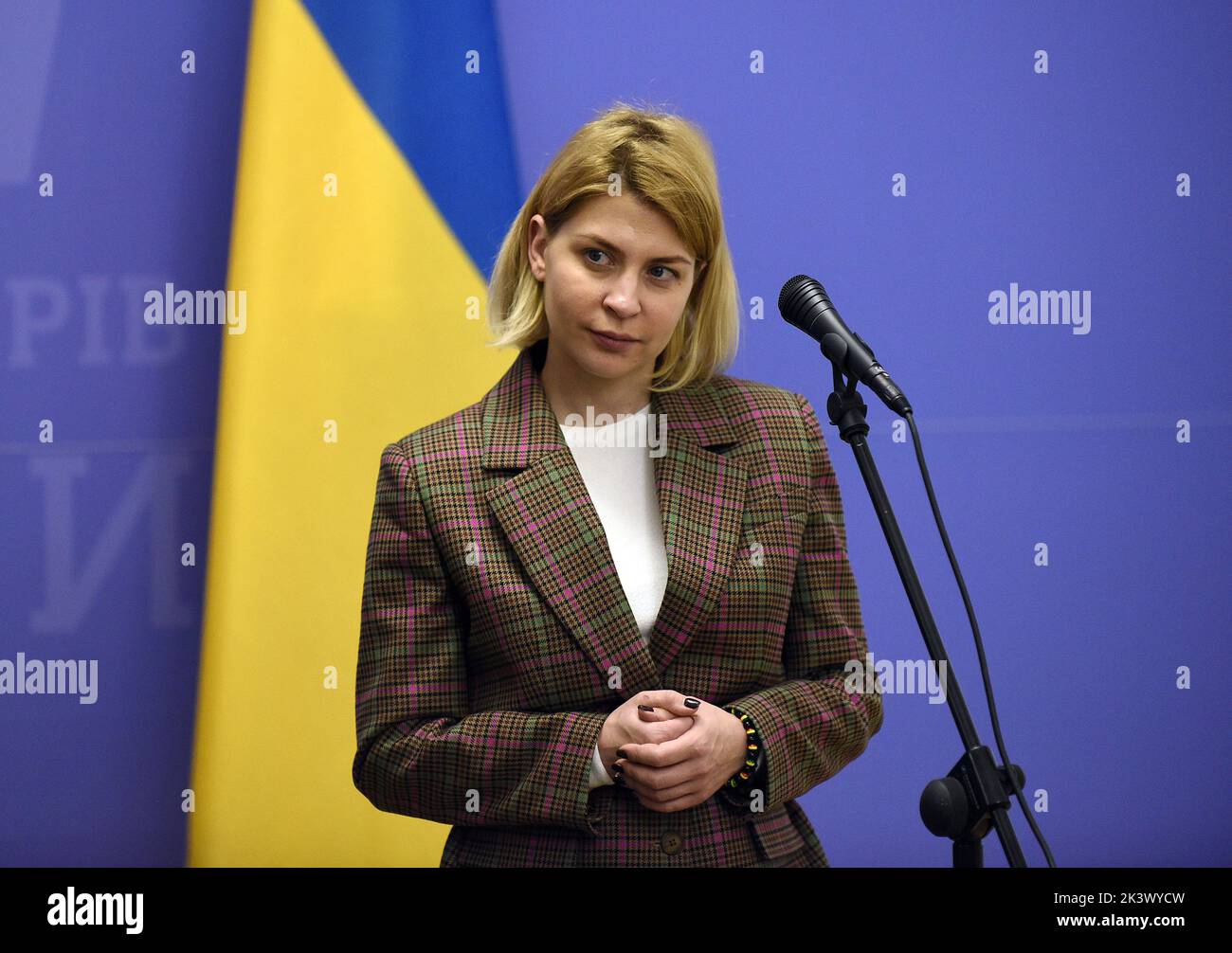 Kyiv, Ukraine. 28th Sep, 2022. KYIV, UKRAINE - SEPTEMBER 28, 2022 - Deputy Prime Minister for European and Euro-Atlantic Integration of Ukraine Olha Stefanishyna is seen during a joint press briefing with European Commissioner for Neighbourhood and Enlargement from Hungary Oliver Varhelyi, Kyiv, capital of Ukraine. Credit: Ukrinform/Alamy Live News Stock Photo