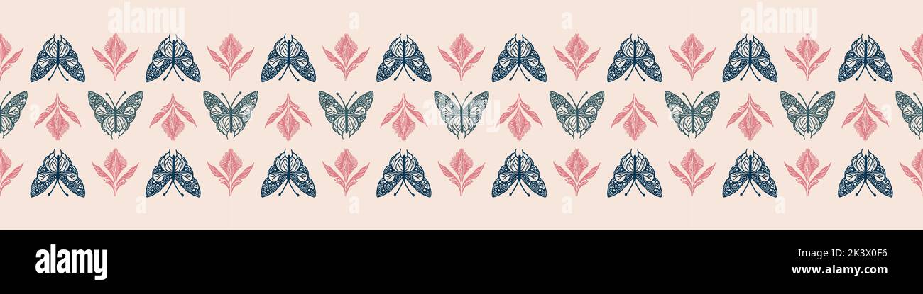 Retro butterfly seamless border. 70s style ecological insect garden ...