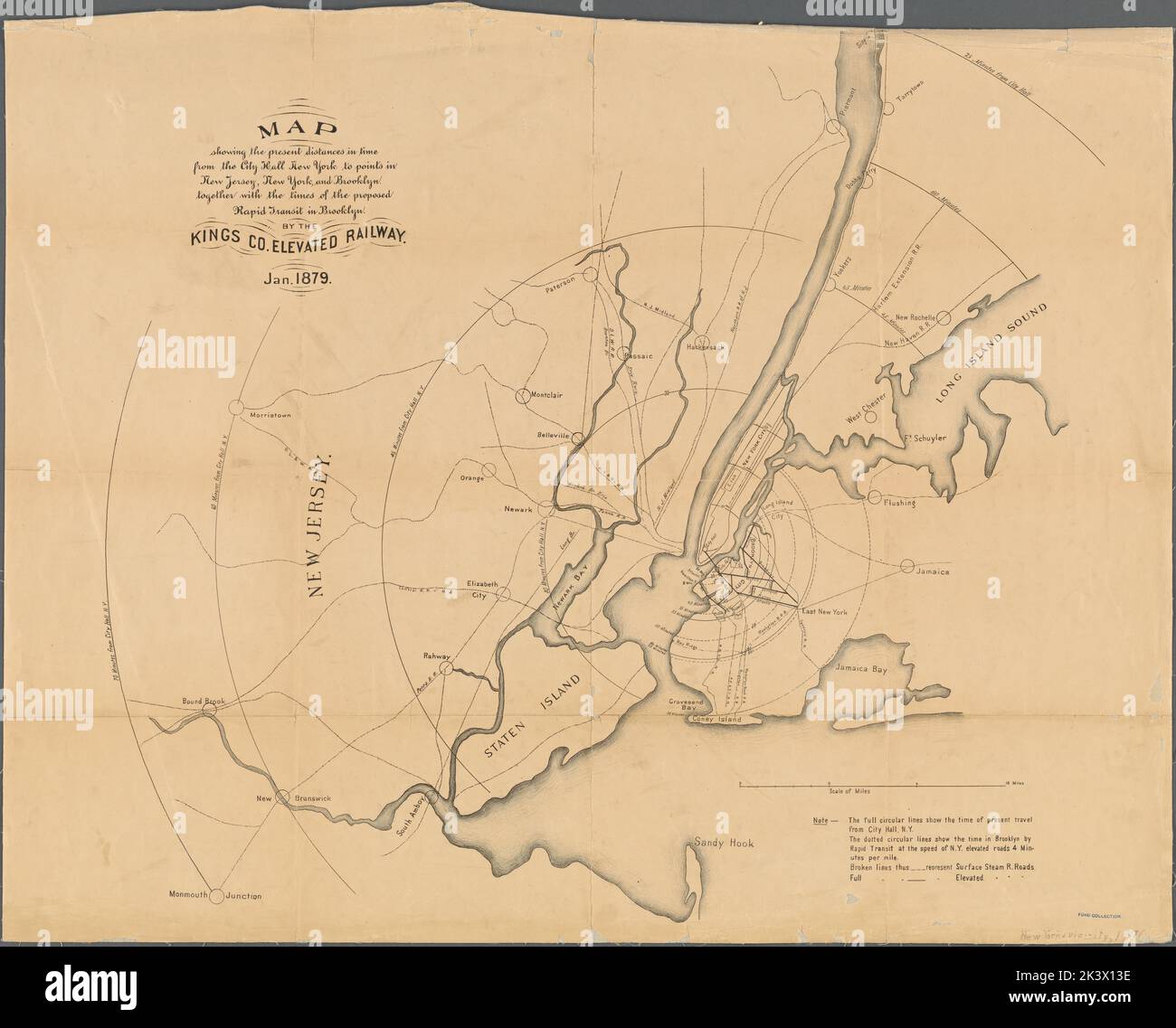 Map showing the present distances in time from the City Hall New York