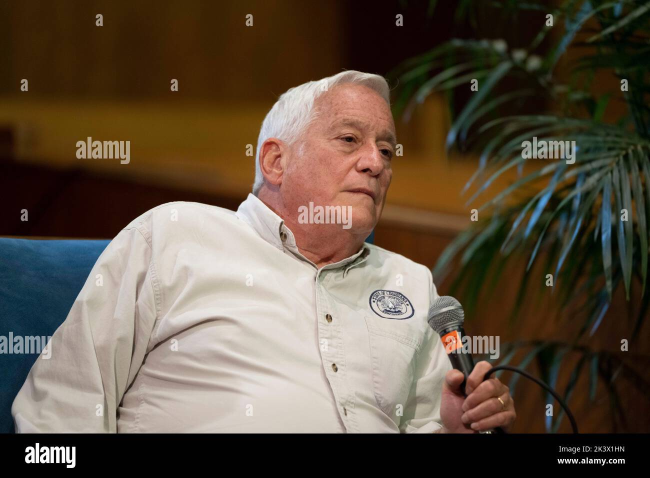 Historian and former journalist WALTER ISAACSON listens during an interview session at the annual Texas Tribune Festival in downtown Austin on September 24, 2022.  Isaacson, former editor of Time Magazine, now teaches history  at Tulane. Stock Photo
