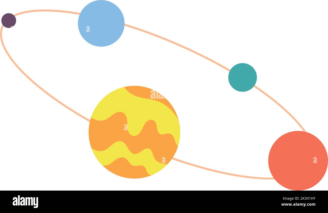 Planet model with orbiting satellites. Astronomy space icon isolated on white background Stock Vector