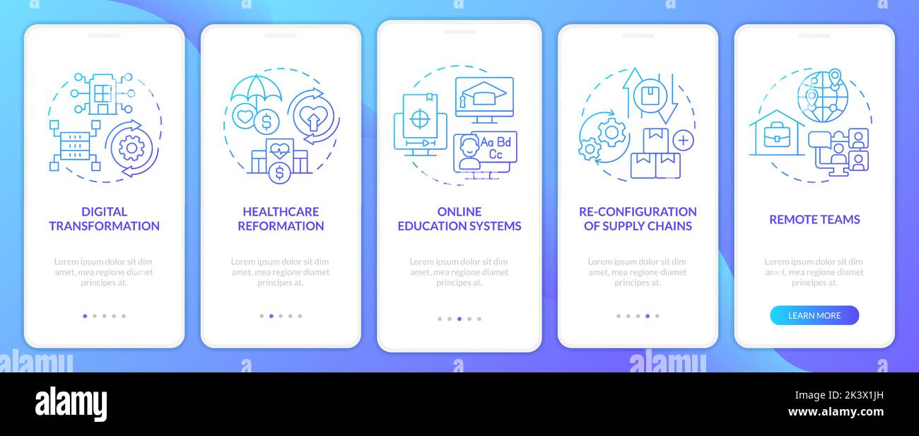Business trends blue gradient onboarding mobile app screen Stock Vector