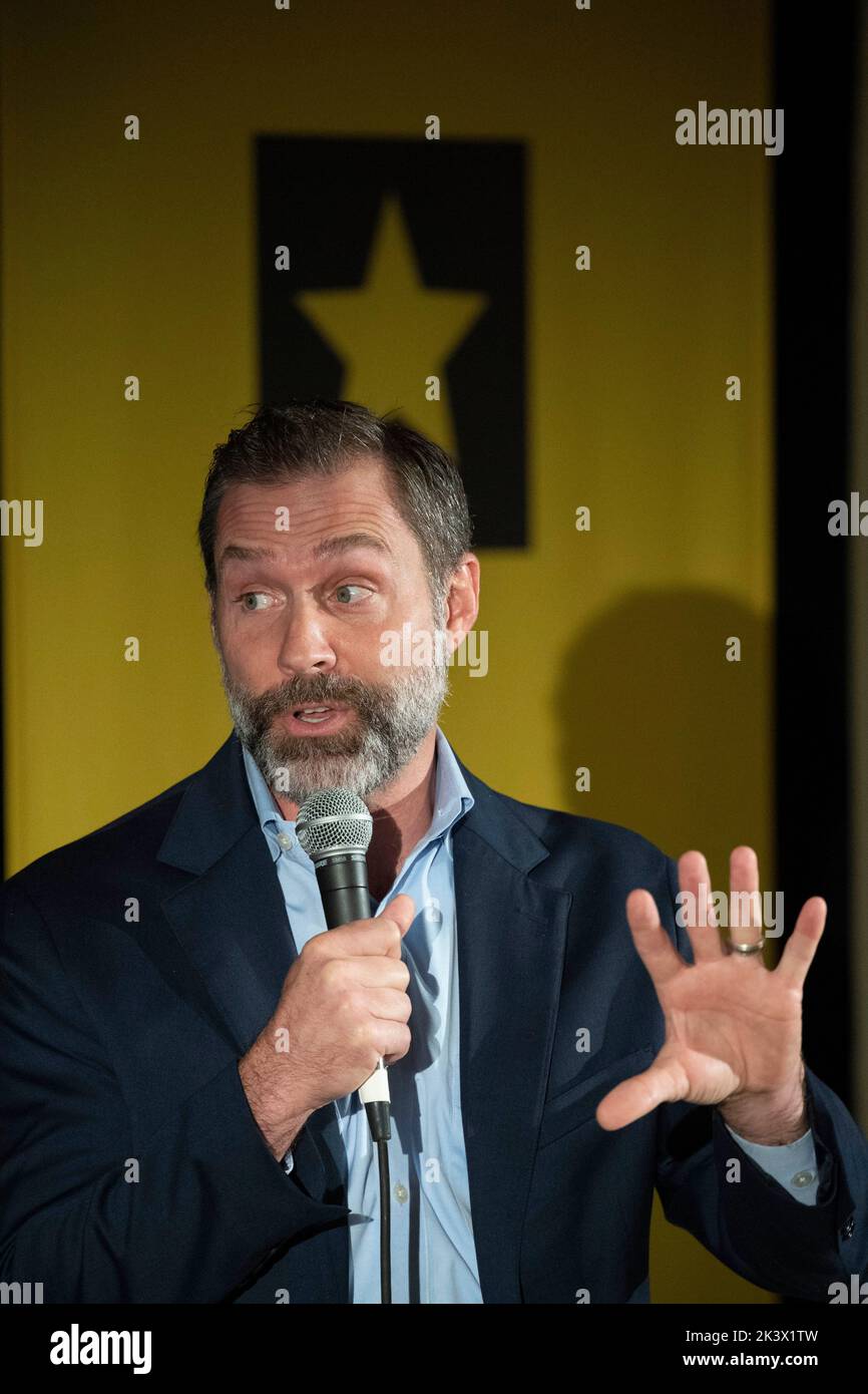 Texas conservationist and Democratic nominee for Texas land commisisoner JAY KLEBERG answers a question during an interview session at the annual Texas Tribune Festival in downtown Austin on September 24, 2022. Stock Photo