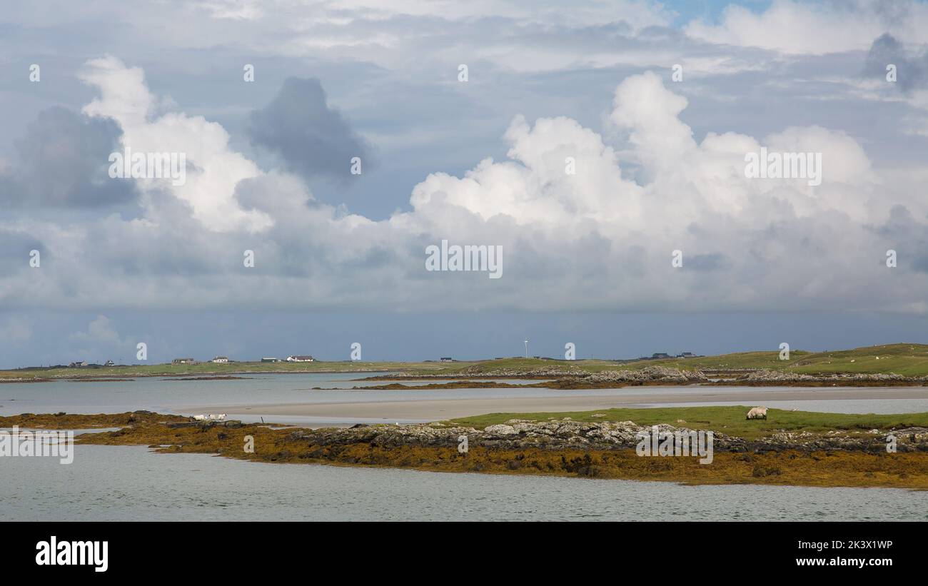 North Ford Panorama, Oitir Mhór, Uist, North Uist, Hebrides, Outer Hebrides, Western Isles, Scotland, United Kingdom, Great Britain Stock Photo