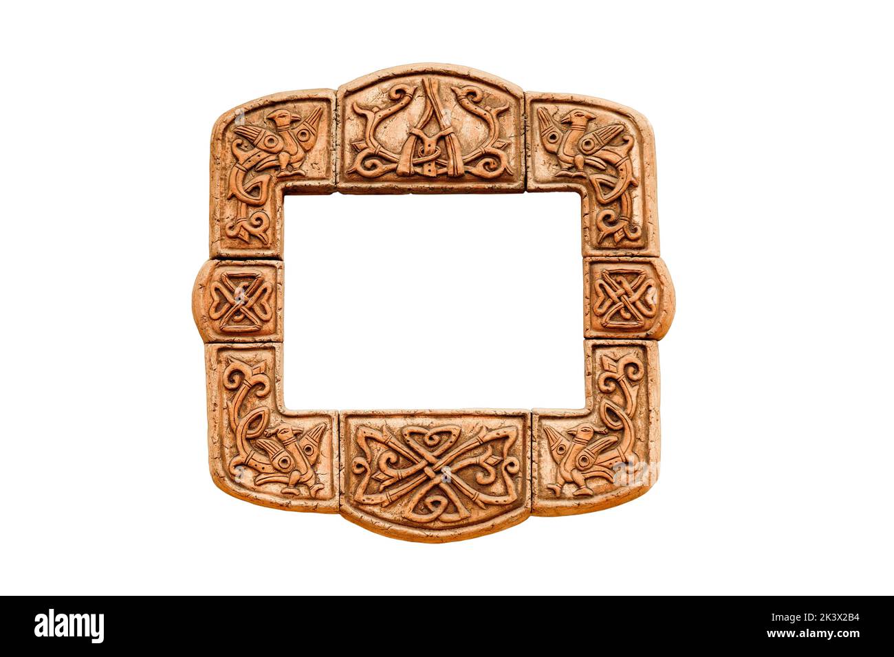 Pottery isolated frame ornament celtic symbol bird stylized animal mythological bird fantasy art deco frame medieval pattern celtic border. Celtic Stock Photo