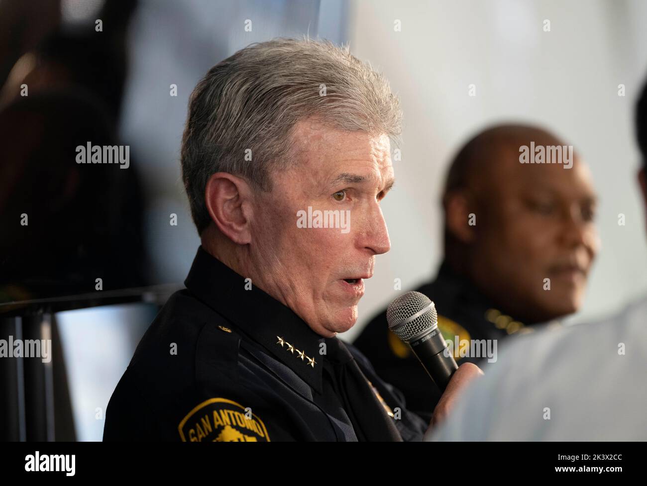 San Antonio police chief WILLIAM MCMANUS tells about problems with policing during an interview session at the annual Texas Tribune Festival in downtown Austin on September 24, 2022. Stock Photo