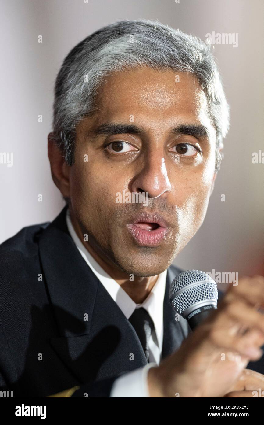 Surgeon General of the U.S., VIVEK MURTHY gives facts about the Coronavirus epedemic during an interview session at the annual Texas Tribune Festival in downtown Austin on September 24, 2022. Stock Photo