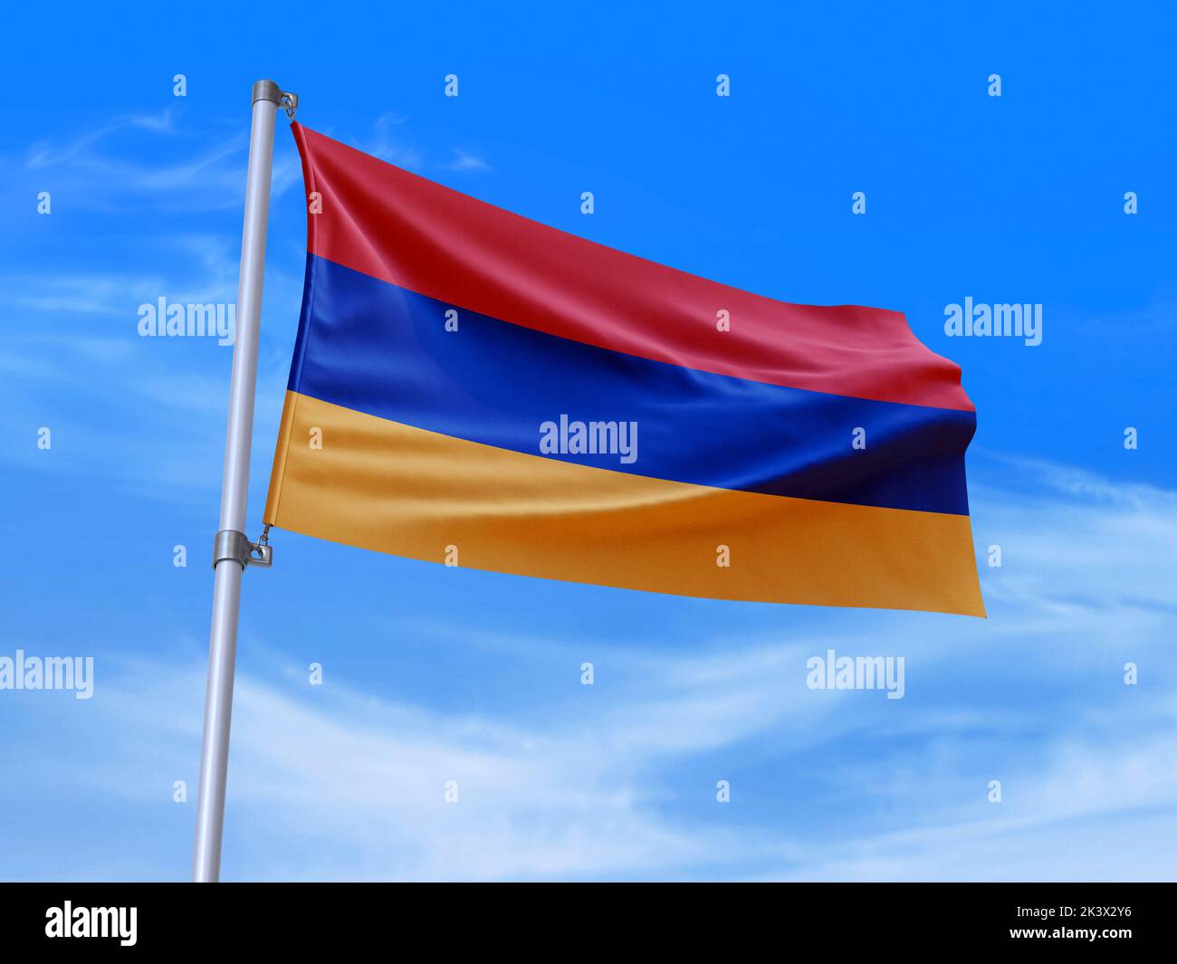 Beautiful Armenia flag waving in the wind with sky background - 3D illustration - 3D render Stock Photo