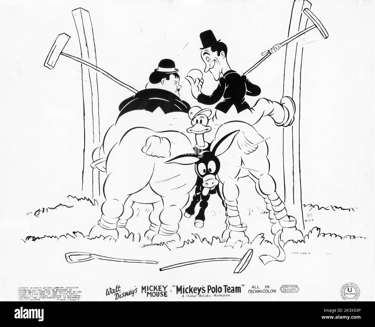 DONALD DUCK with STAN LAUREL and OLIVER HARDY in WALT DISNEY's MICKEY MOUSE in MICKEY'S POLO TEAM 1936 directors DAVID HAND and WILFRED JACKSON Walt Disney Productions / United Artists Stock Photo