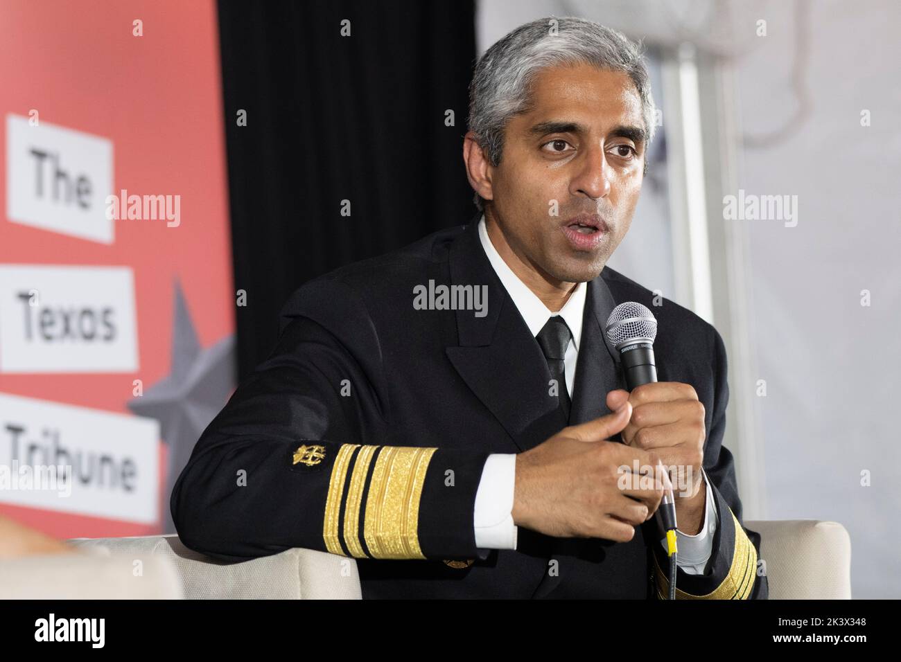 Surgeon General of the U.S., VIVEK MURTHY gives facts about the Coronavirus epedemic during an interview session at the annual Texas Tribune Festival in downtown Austin on September 24, 2022. Stock Photo