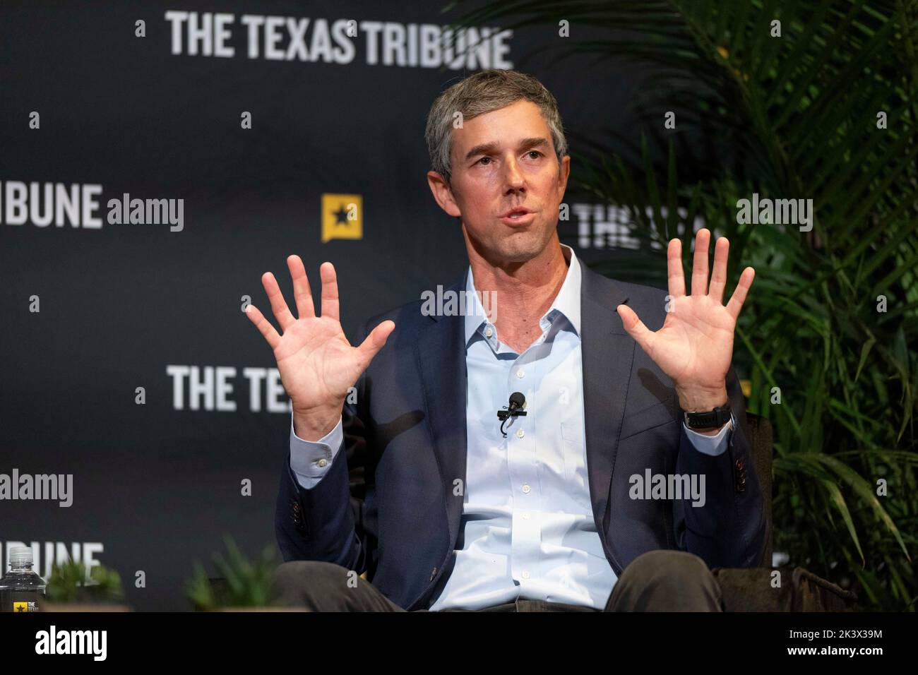Democratic nominee for governor of Texas BETO O'ROURKE speaks during an interview session at the annual Texas Tribune Festival in downtown Austin on September 24, 2022.  O'Rourke is a former congressman from El Paso. Stock Photo